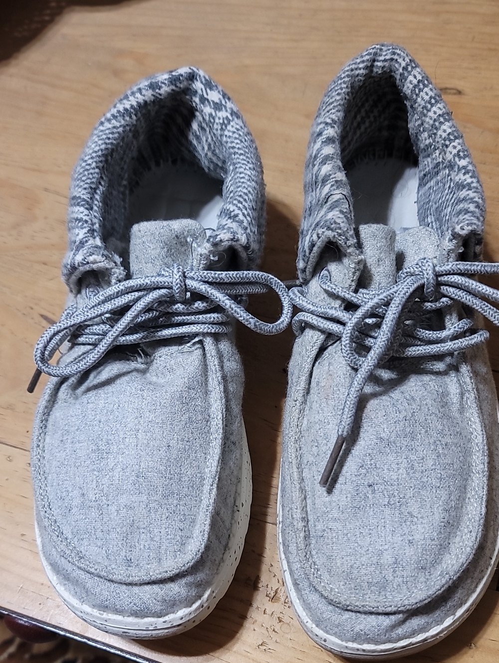 Hey Dude Light Grey Slip-On Loafers with Knit Collar